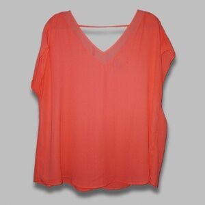 Torrid Sleeveless Camisole Top Strappy Back Sheer Mesh Neckline Neon Orange W 1X